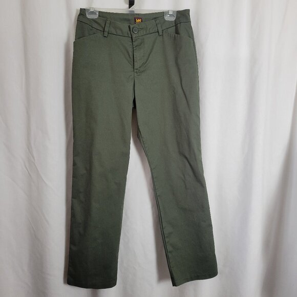 Lee Pants Dark Green Wrinkle Free sz 8 Short Women's Casual Business classic EUC - Picture 1 of 10